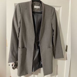 Calvin Klein grey herringbone long blazer jacket
